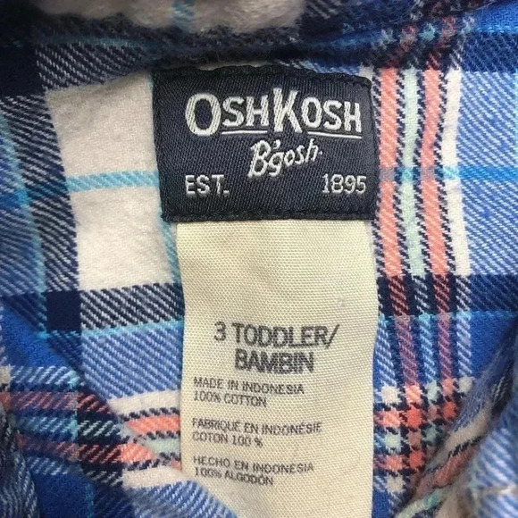 OshKosh Plaid Flannel Button-Up Shirt  Size 3T - Picture 4 of 16
